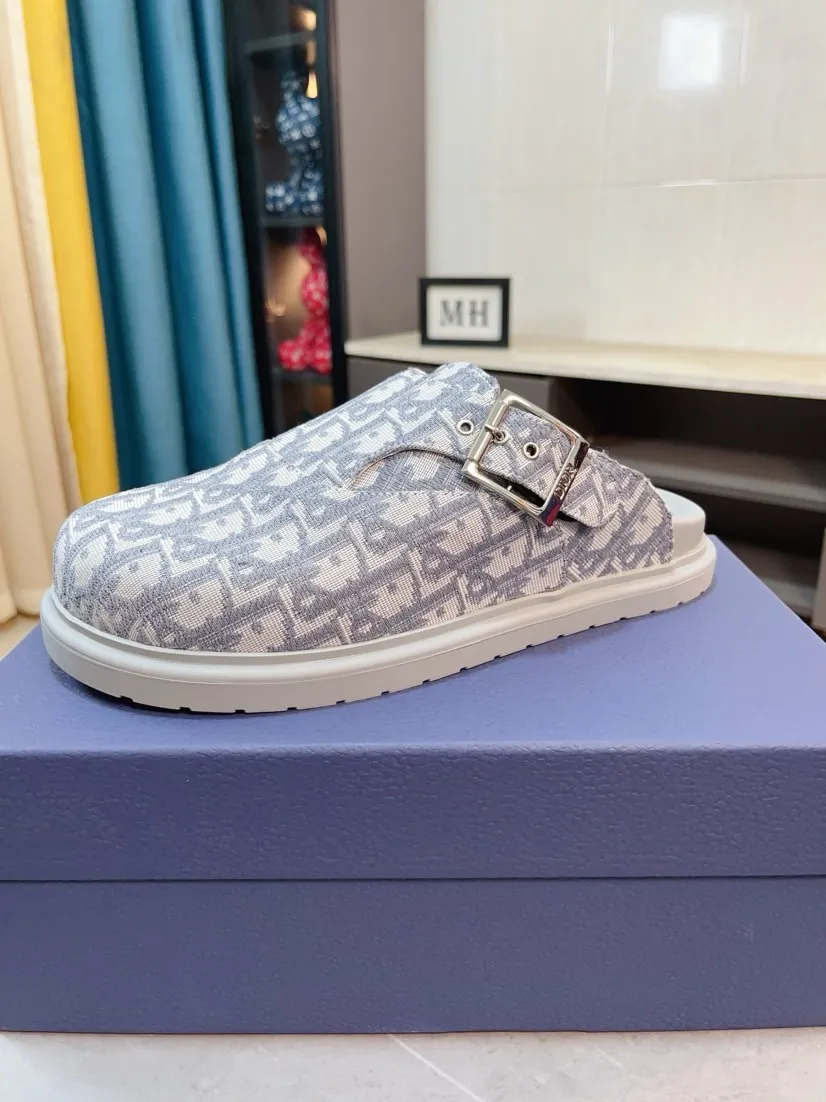 Men's shoes 💰380🌸🌸【Dior】Top purchasing agent 🇮🇹 Di Street Male God half drag counter synchronization, uppers imported from Italy with D logo fabric, high-quality complex splicing craftsmanship, soles: original soles specially provided by the original factory, exclusive event molded soles super comfortable, original factory single goods, 🔍🔍high quality, you can enter and exit the counter at will, welcome to compare, size number 38-45 (order 46)